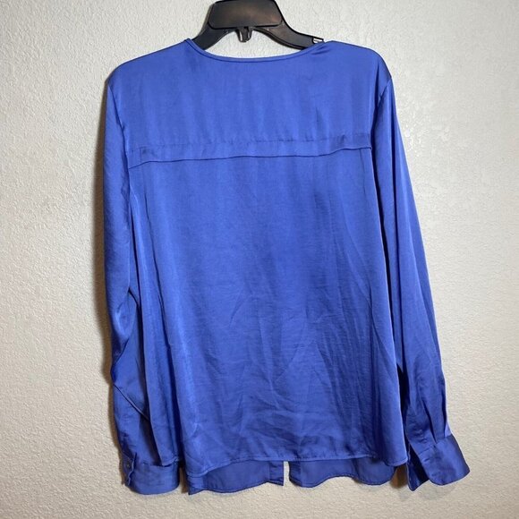 Vince Camuto Blouse Button Up Top Womens Size 2X Blue Long Sleeve Zipper Pockets - Picture 4 of 6